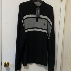 U.S. Polo Assn. Men's Black and Gray Zip-Up Sweater